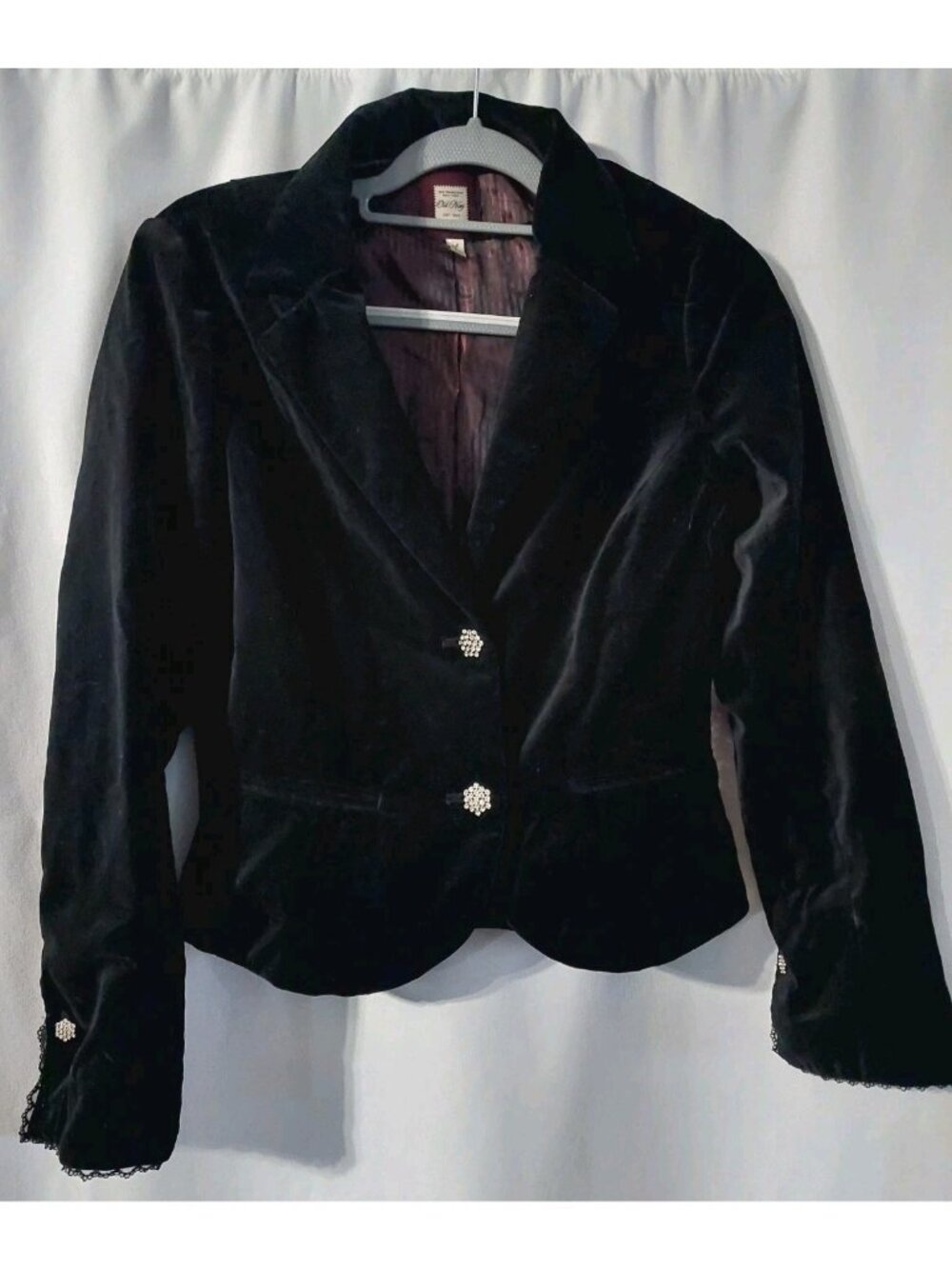 Old Navy Black Velvet Womens Jacket Blazer Size Medium Rhinestones Lace Cropped